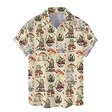 Frog and Mushroom Hawaiian Shirts for Women Men, Frog Playing Banjo Shirt Button Down Short Sleeve