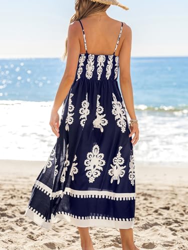 Image of CUPSHE Women's Summer Maxi Dress V Neck Paisley Slit Cami Long Dress Beach Sundress