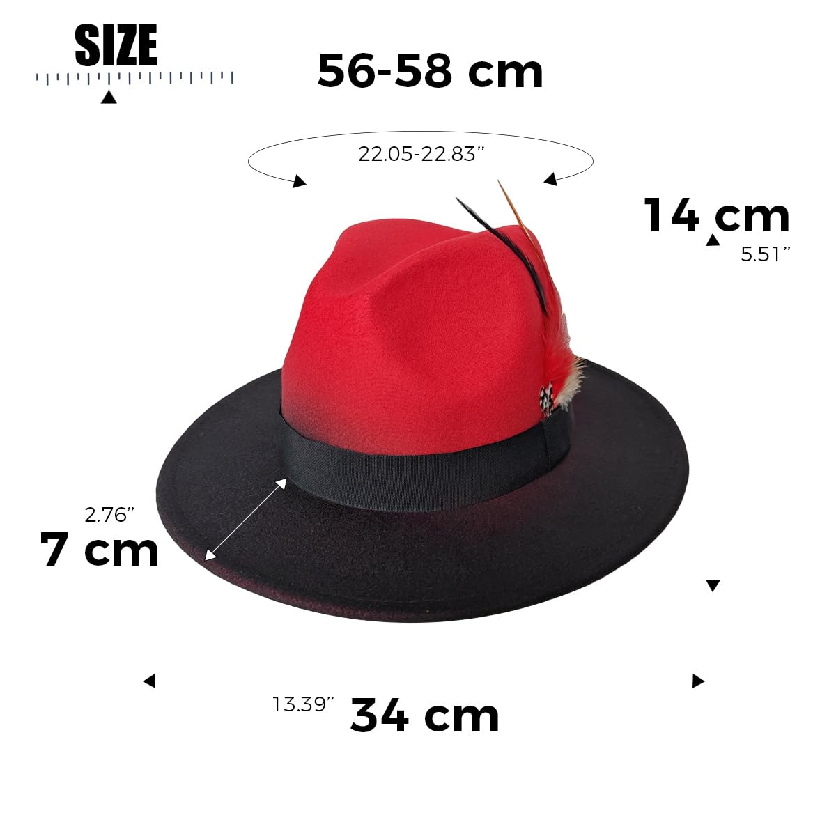 Chapeau Fedora à plumes large bord dégradé fête jazz casquette classique réglable en feutre chapeau panama pour homme femme