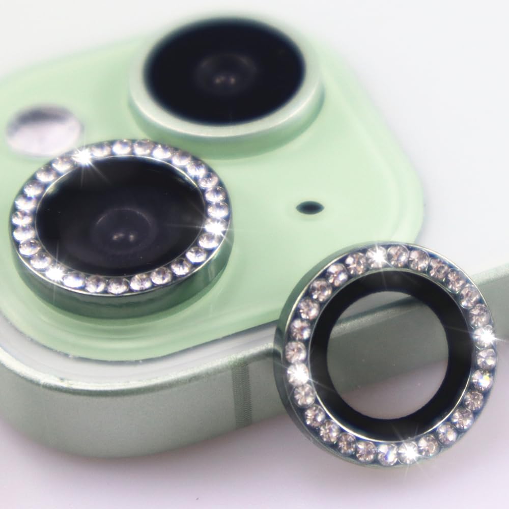 BONVAN for iPhone 15/15 Plus Camera Lens Protector Bling Glitter Diamond Metal Crystal Tempered Glass Screen Accessories Rhinestones Lens Cover, also