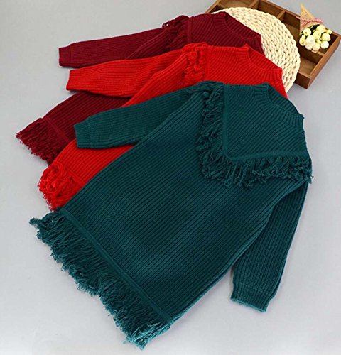 Girls' Solid Color Heart-Shaped "Tassels" Warm Knitted Pullover Sweater4