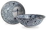 Mino Ware Japanische Keramik Ramen Nudeln Donburi Schale (Set von 2) hergestellt in Japan (Libelle Marineblau) KND206
