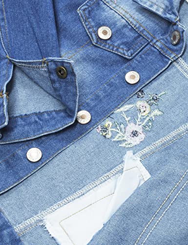 Image of KIDSCOOL SPACE Little Girl Jean Jacket,Flower Embroidered Denim Outfits