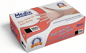 Luva Vinil Saúde Com Pó Medix Brasil Tamanho M - Caixa Com 100 Unidades