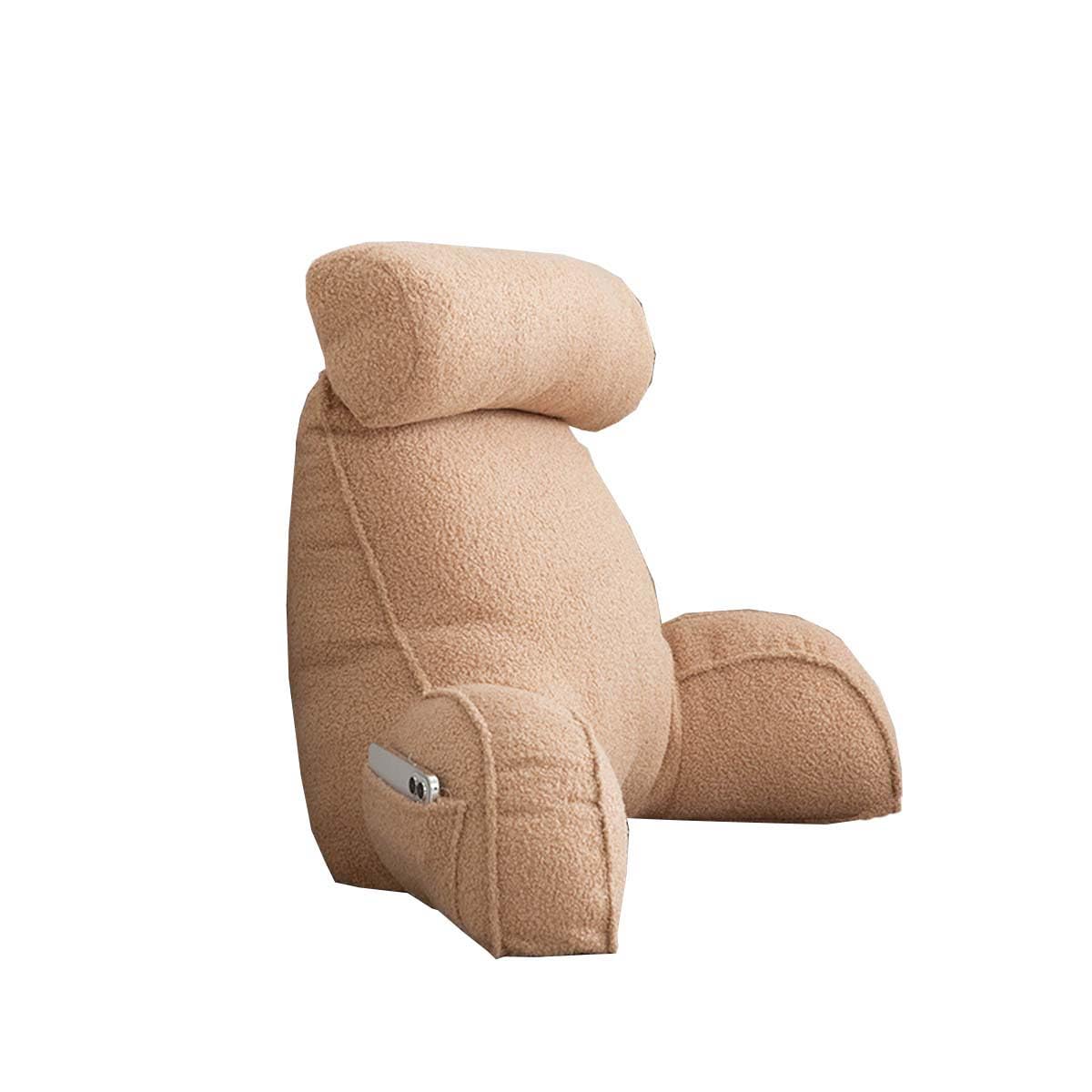 PROHEL Teddy Fluffy Warm Upgrade Reading Backrest with Neck Pillow for Reading Watching TV, Soft Arms Lumbar Wrist Support Cushion Bed Rest Pillow, Removable Washable Cover