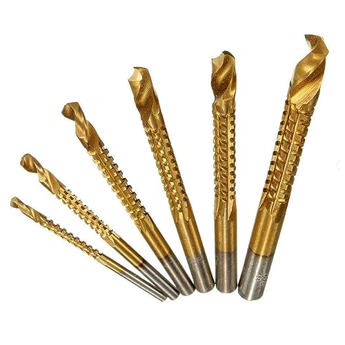 Treki 6pcs Broca de Sierra en Espiral HSS de Acero de Alta Velocidad 3-8 mm y Sierra Bit Set Titanio Recubierto Herramientas de Carpintería para Madera y Metal