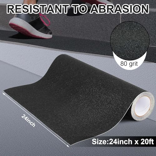 Image of Watersay 24 Inch x 20 ft Widen Anti Slip Tape, Outdoor Non Skid Traction Tape, Waterproof Durable, Grip and Friction Tread Strips Abrasive Adhesive for Road Deck Boat Skateboards Scooters, Black