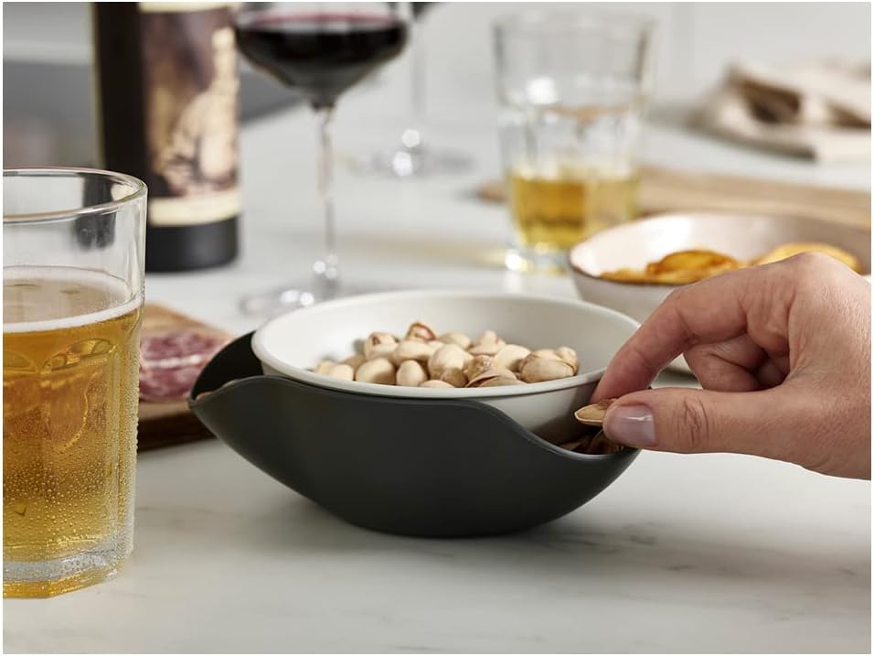 Gray Double Dish Plastic Serving Bowl with Food Waste Compartment