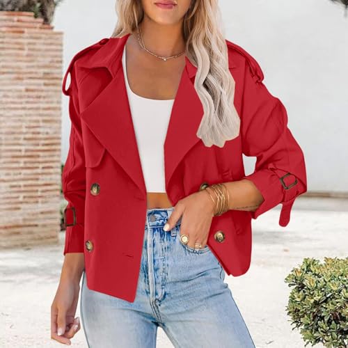 Women Crop Double Breasted Trench Coat Raglan Sleeve Cropped Spring Fall Trendy Long Work Jackets Short Work Coats3