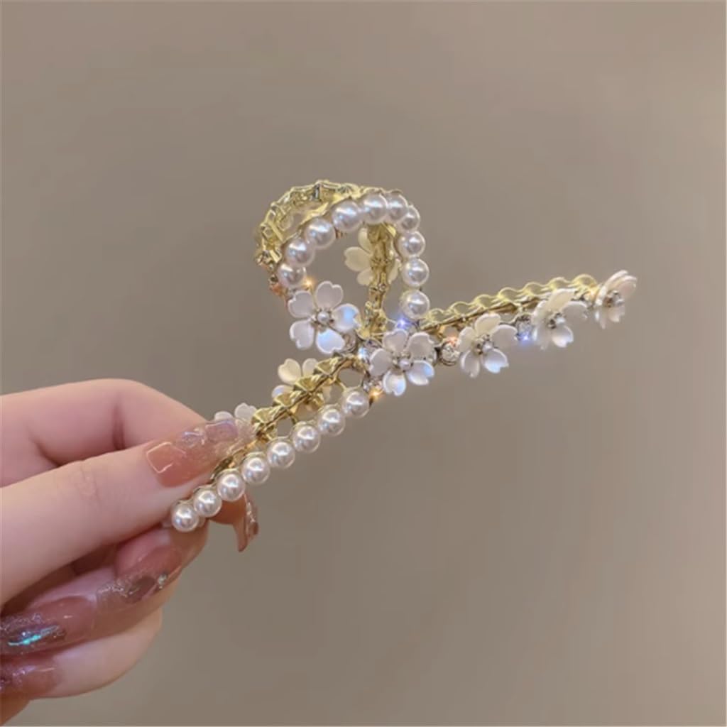 Pearl flower hair clip back of female temperament grab shark card headwear