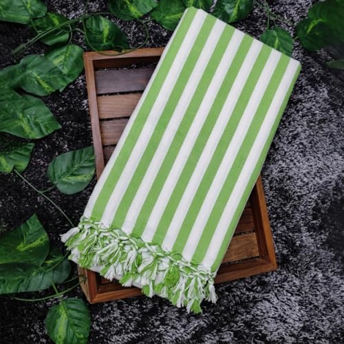 Image of Striped Bhagalpuri Chadar | Soft Cotton Single Layer Chadar for Summer | Odhne Wali Chadar for All Season Use Blanket (Green)