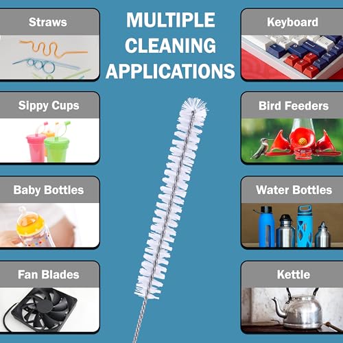 Image of Strong 'n Flex Nylon Straw Cleaner Brushes - Fan-Shaped End for Tight Spaces, Ideal for Reusable Straws, Water Bottles, Sippy Cups & Pipes - Includes Zippered Pouch - 8 inch, 10 inch, 12 inch Long - Set of 9