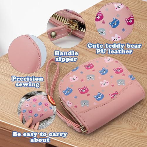 Wristlet Wallets for Women, 4 Slots&1 Zipper Pocket&2 Cash Bags Zip Around Cute Wallet Easy to Carry (Pink)2