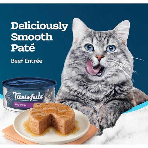 Image of Blue Buffalo Tastefuls Wet Cat Food Pate, Made with Natural Ingredients, Beef Entree, 5.5-oz Cans (24 Count)