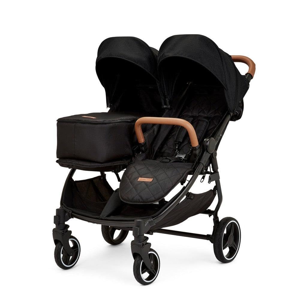 Ickle Bubba Venus Prime Poussette double légère et pliable avec cocon nouveau-né, 2 repose-pieds matelassés et housse de pluie, convient de la naissance à 15 kg (environ 3 ans*) (Noir)