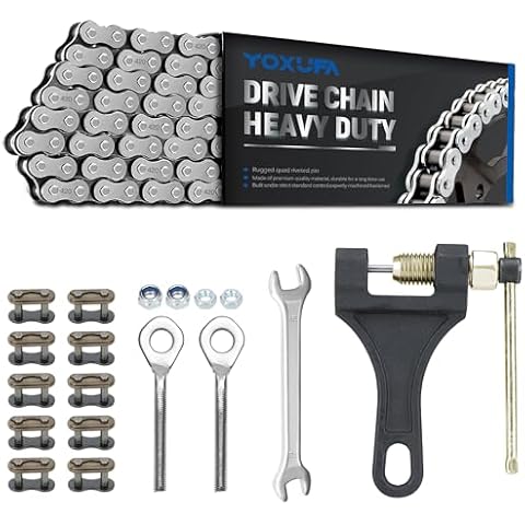 YOXUFA 420 Motorcycle Chain 420 Standard Roller Chain 132 Links for 50cc 110cc 125cc SSR TaoTao Coolster Apollo Baja ATV Pit Dirt Bike 212cc Mini Bike Chinese 4 Wheeler Quad Scooter Heavy Duty Parts Cover