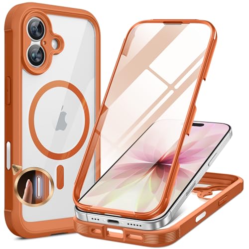 Image of miracase for iPhone 16 Case 6.1'', Full-Body Bumper Phone case with Built-in Full Glass Screen &Camera Control,No Gap,Compatible with MagSafe,Drop Proof 16 Cover,Orange
