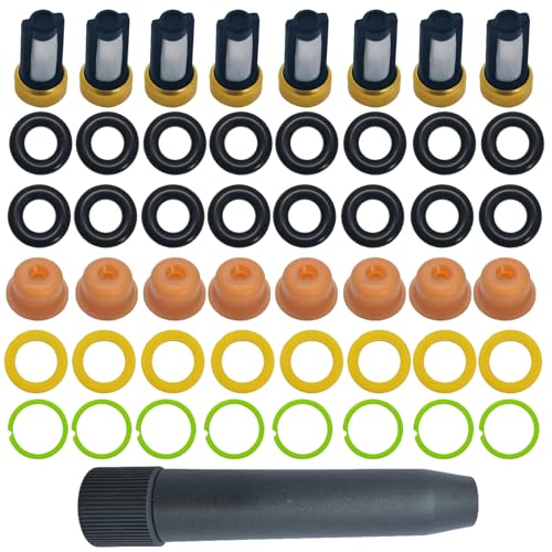 LQLXJDZZ Fuel Injector O ring kit &cleaner kit with Removal Tool - Compatible with 0280150943 0280150955 0280150962 - Includes Injector Seals Pintle Caps Filter Baskets Spacers [8 Sets]