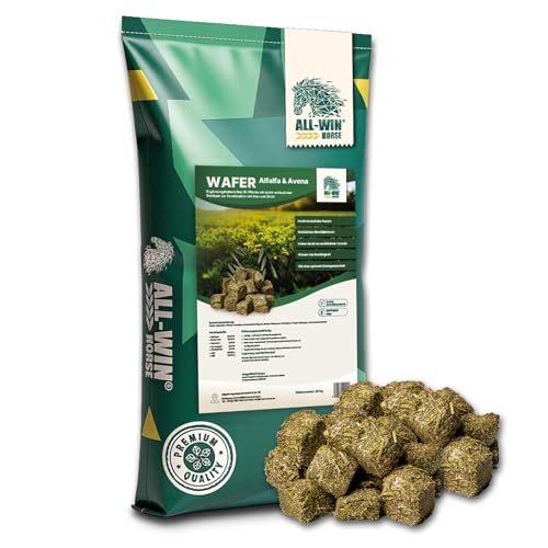 ALL-WIN Horse Wafer Alfalfa + Avena 18 kg | Getreidefreies Pferdefutter ohne Zuckerzusatz | Mit Luzerne & Grünhafer – Fördert Verdauung, Kautätigkeit & Muskelaufbau | Natürliches Ergänzungsfutter