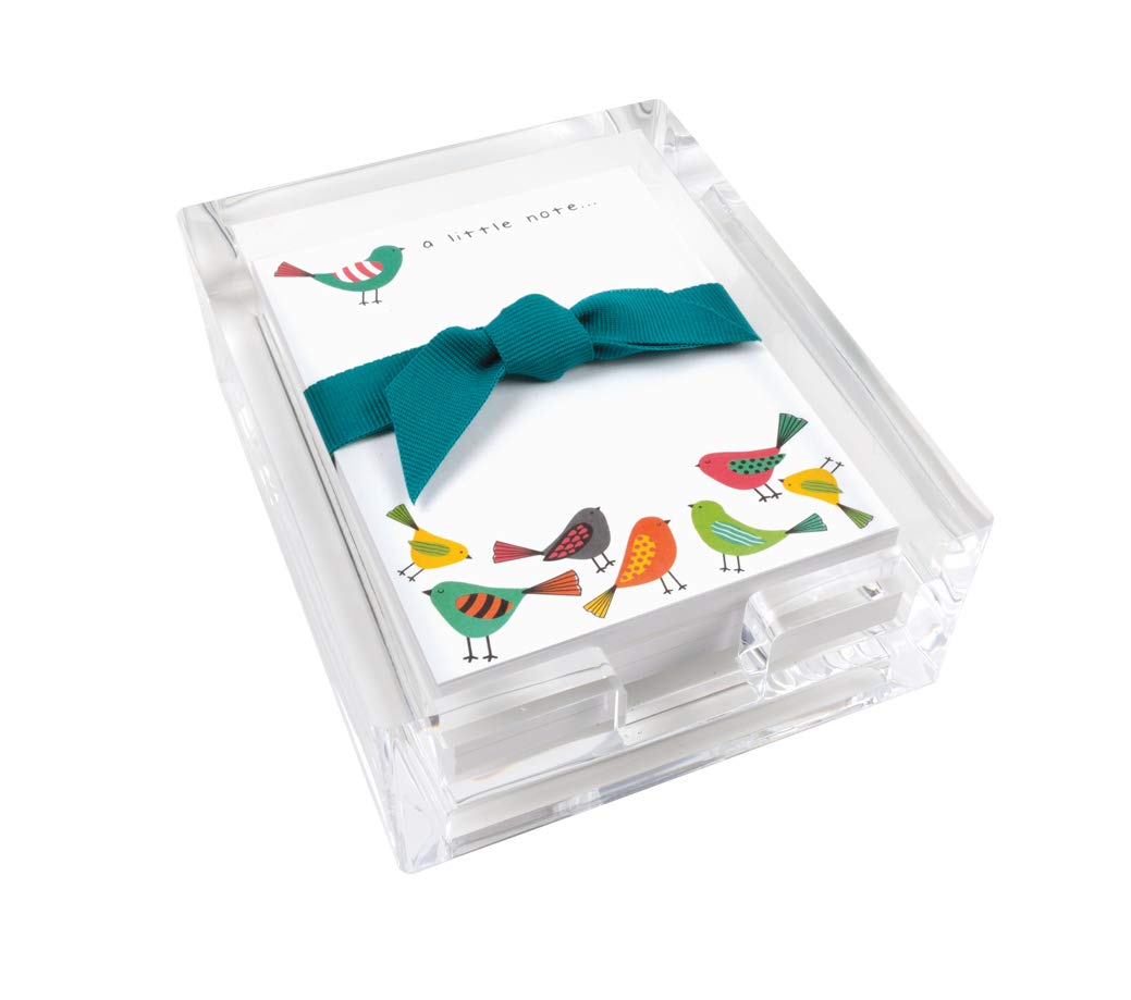Bright Birds Acrylic Desk Note Set, Memo Sheets and Acrylic Holder, 150 Note Papers, 3.25 x 4.25 Notes, Stationery, Desk Accessory, Unique Gift, Teacher or Hostess