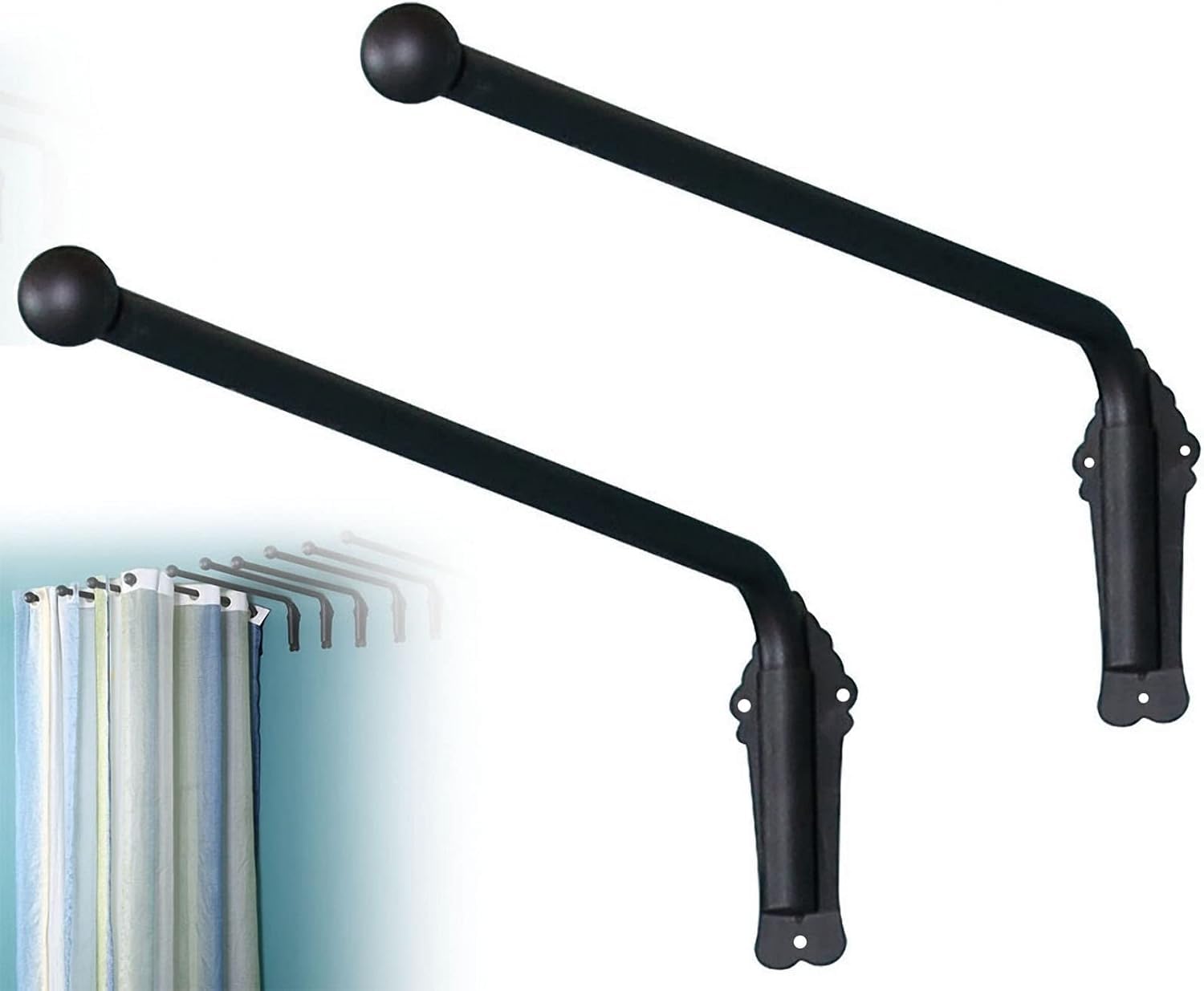 JNTFNE Swing Arm Window Curtain Rod, Heavy Duty Rod With Finials, Portiere For Side Panels Display Stand Drapery Door Rail (Size:70cm,Color:Black 2 Pcs)