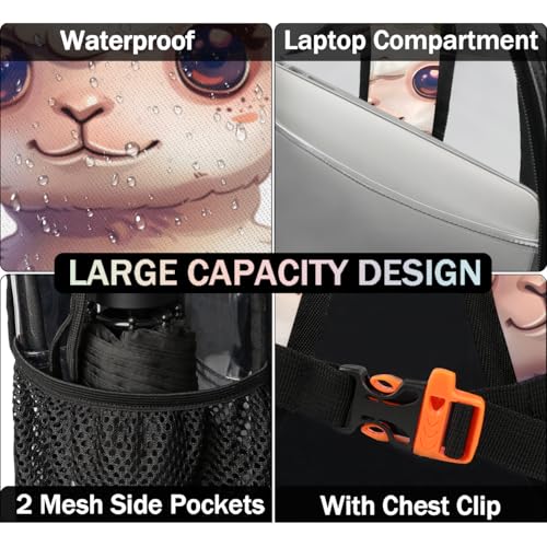 Beautiful Alpaca Flower Watercolor Clear Backpack Stadium Approved PVC Backpacks for Adults Heavy Duty Clear Bag for Work Security Travel College4