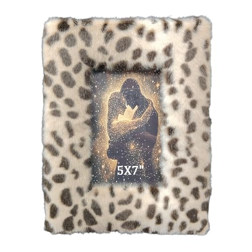 PYOAGT Cute Picture Frame - Plush Photo Frame - Fluffy Picture Frame Gift for Her, Couples, Home Decor, Bedroom Decor (Leopard, 5X7)