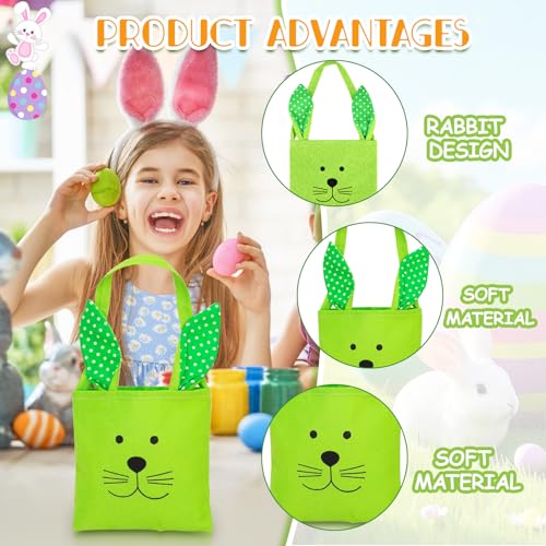 4PC Osterkörbchen mit Ohren, Osterkorb Kinder, Osternester zum Befüllen, Osternest Osterhasen Taschen, Ostertaschen mit Hasenohren, Perfekte Ostern Geschenktüten zum Befüllen für Kinder