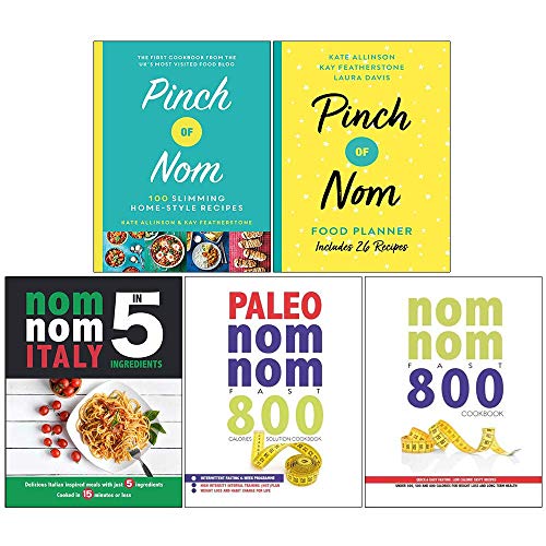 Pinch of Nom [Hardcover], Pinch of Nom Food Planner, Nom Nom Italy In 5 Ingredients, Paleo Nom Nom Fast 800 Cookbook, Fasting Nom Nom Fast 800 Cookbook 5 Books Collection Set