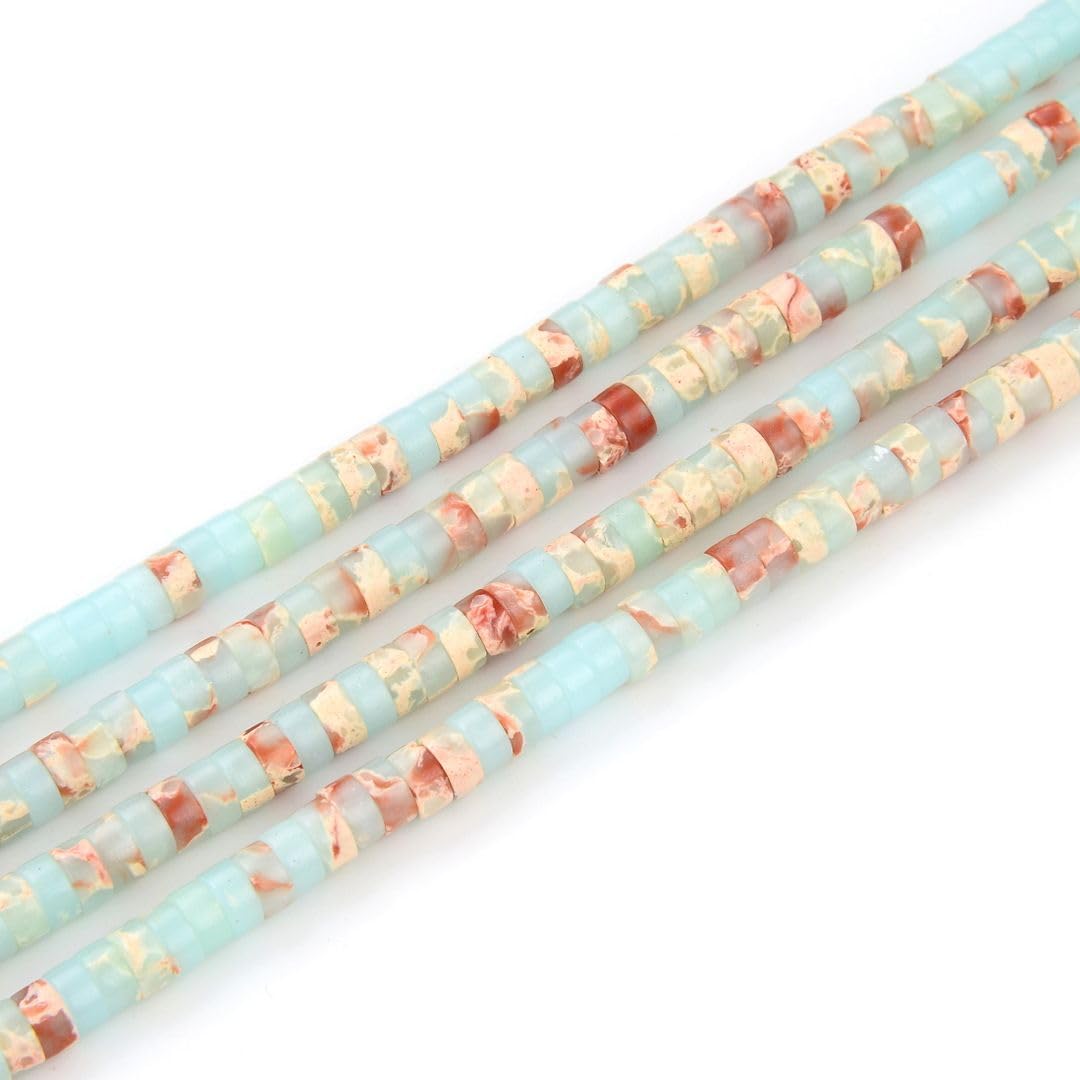3 Strands Adabele Natural Blue Impression Aqua Terra Jasper Healing Gemstone 4mm Small Heishi Tube Rondelle Beads Gem Stone Spacer (495-525pcs) for