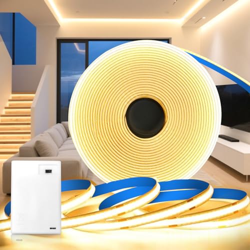 KSIBNW LED Streifen Batterie 1M Lichterkette Batterie COB LED Strip Batteriebetrieben Warmweiß 3000K Lichtleiste LED Selbstklebend Indirekte Beleuchtung für Küche Vitrinen Treppen Bücherregal