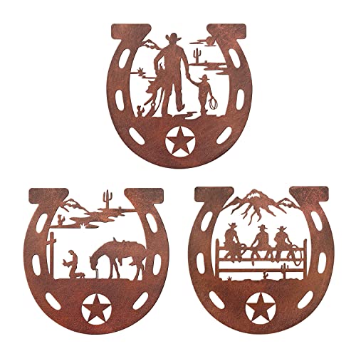 WAIU Bronze Cowboy Horseshoe Metal Wall Decor, Western Rustic Country Hanging Ornament Indoor Outdoor