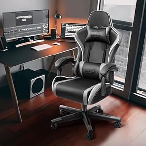OneGame Gaming Chair Ergonomic Computer Gamer Chair Racing Style Swivel Office Desk Chair Adjustable High Back with Lumbar Support Blackgray