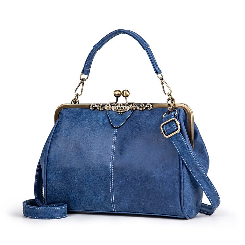 Bolso vintage Satchel de cuero sintético azul miniatura 1