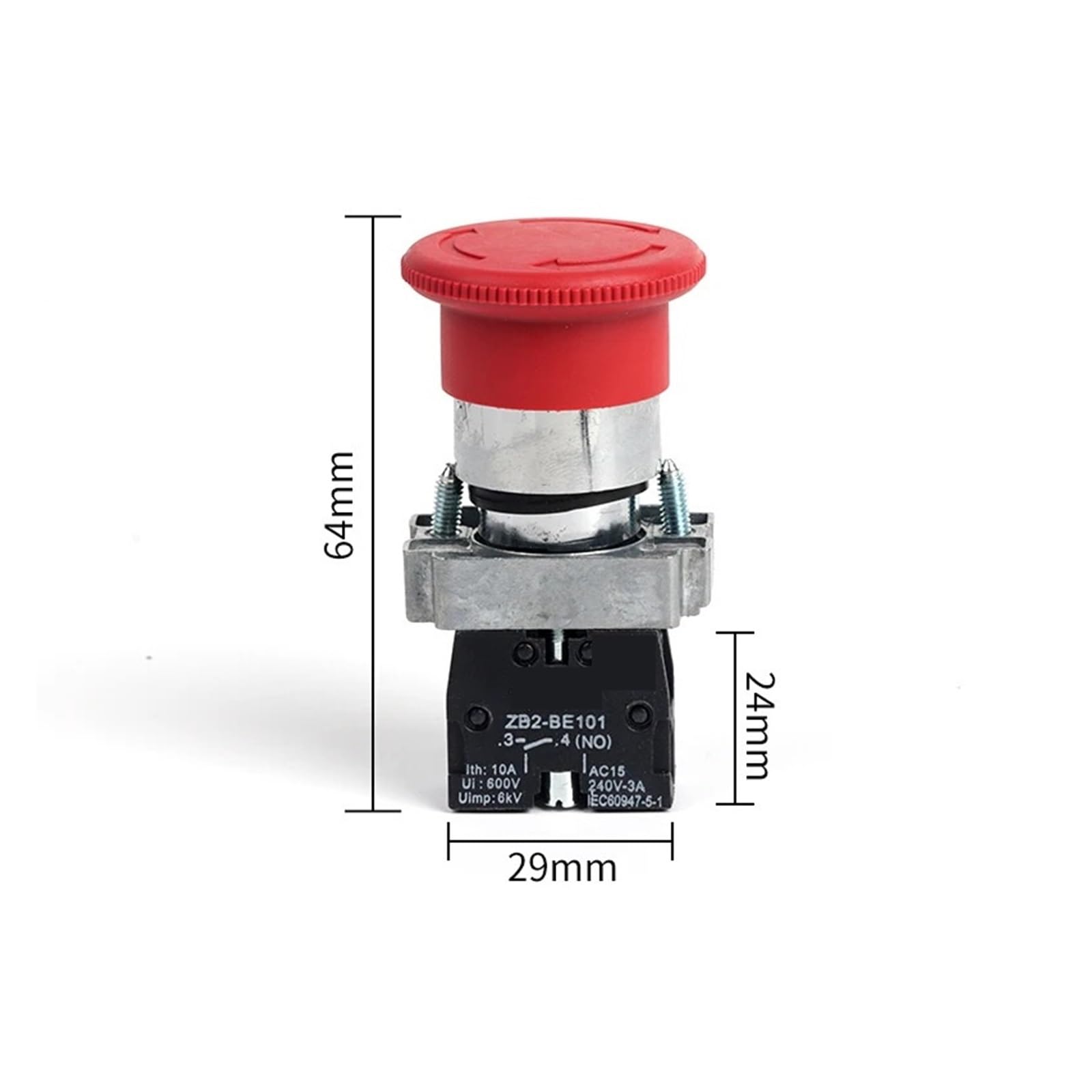Interruptor de botón de parada de emergencia con cabeza de seta de XB2-542 de 22mm, interruptor de botón de encendido de parada de emergencia de 10A/415V