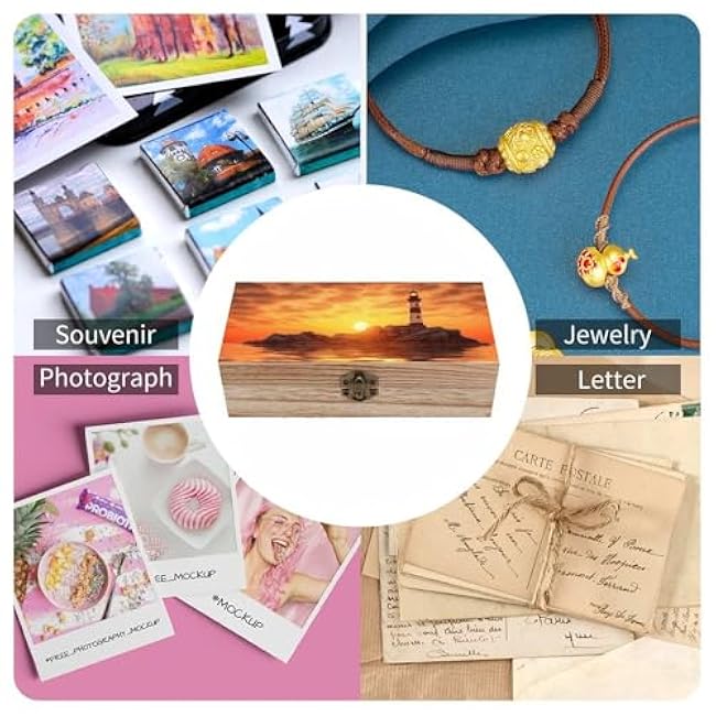 Sea Lighthouse in Sunset Print Wooden Storage Box With Hinged Lid Keepsakes Box Gift Jewelry Box For Storage Crafts Small Jewelry Photos