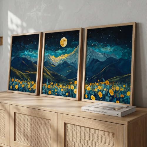 Image of kotart Big Aesthetic Mountains View Wall Art Paintings | Flowers Landscape Framed Painting | Vastu Frames for Living Room Bedroom Wall Decor Set Of 3 (14x20 Inch)