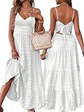 Narecte Women Summer Beach Dresses Spaghetti Strap Maxi Dress Flowy Casual Dress Bohemian Dresses for Vacation & Holiday White L