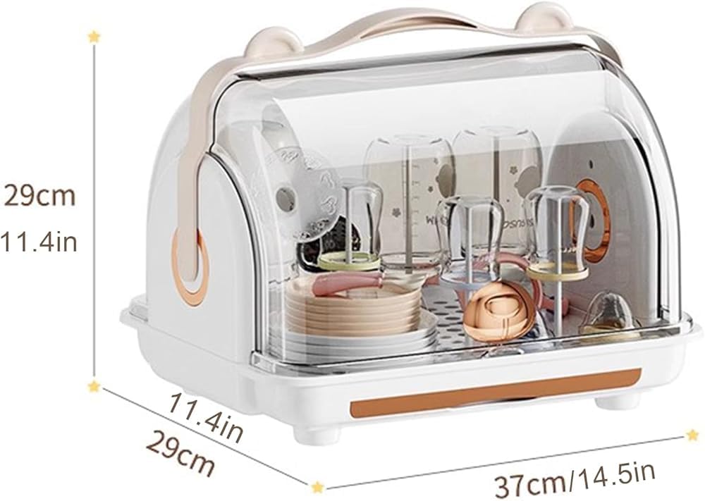 Séchoir à bouteilles pour enfants – Grande capacité avec couvercle, organiseur portable anti-poussière pour bouteilles d'enfants et rangement de vaisselle de cuisine