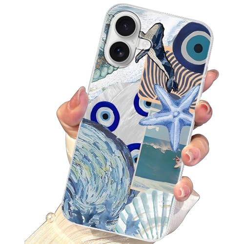 Niokfrci Estivi Cover per iPhone 17 6,3'' Custodia per Cellulare Seashells Spiaggia Carine Design Disegno Motivo Aesthetic, Argento Glitter Silicone Sottile TPU Antiurto con Protezione Ragazze Case