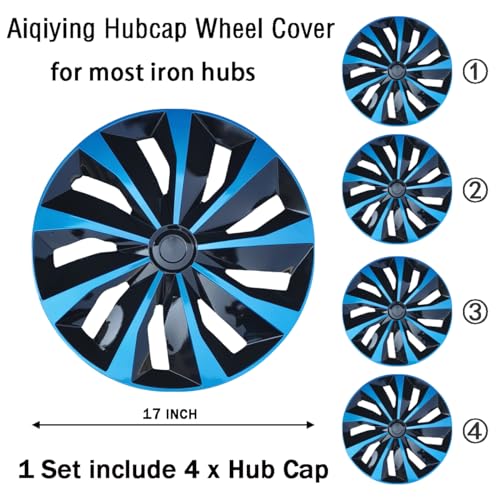 Image of Hubcap Wheel Cover Replacement R17 Hub Caps Universal-Fit Steel Wheel Rim Cover ABS Material Exterior Accessories for Car Truck SUV -Set of 4(17-inch,Blue-Black)