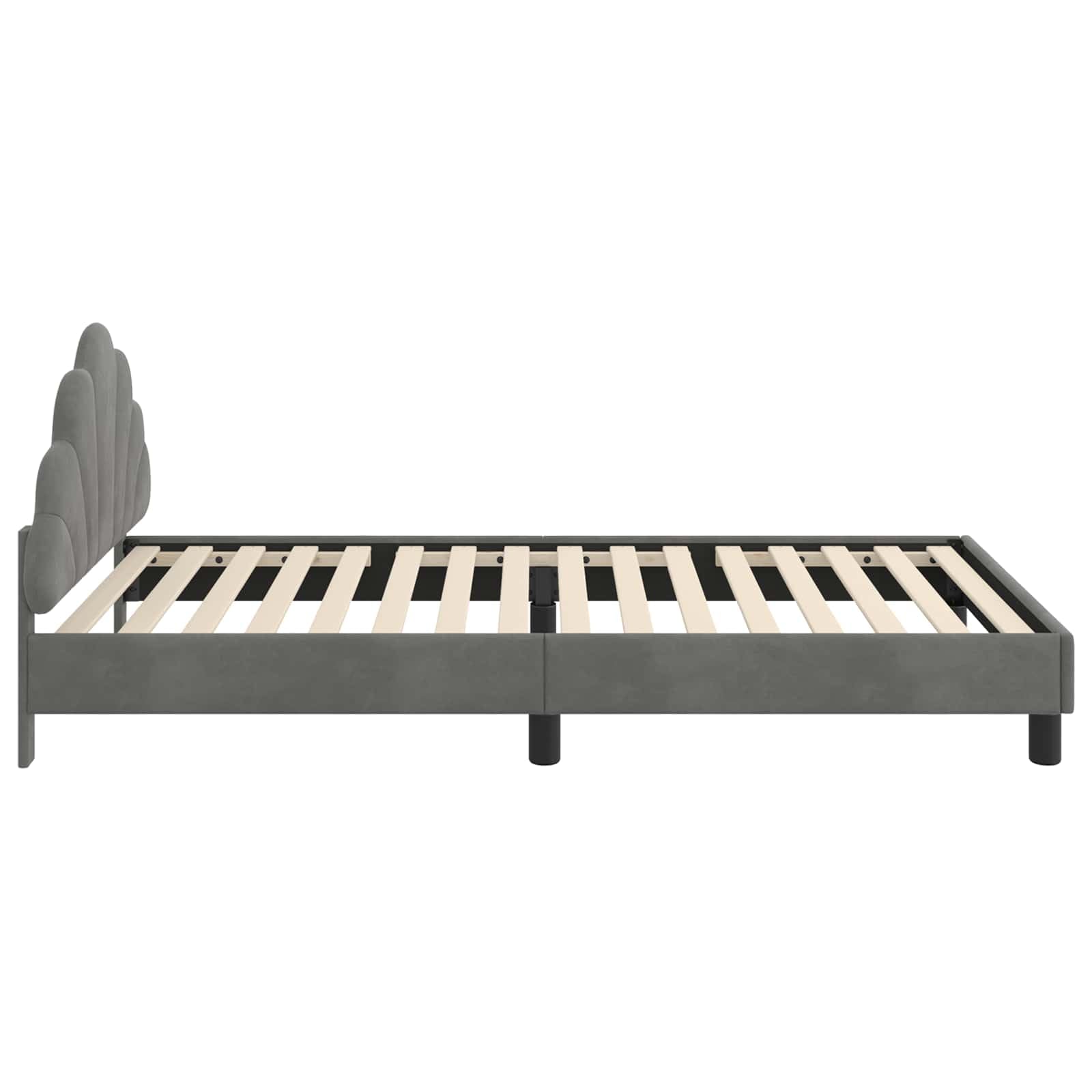 Drewniana Inżynieryjna Niskoprofilowa Nowoczesna Szary 80 x 200 cm | Łóżko Dziecięce z Ramą i Zagłówkiem Ciemnoszary 80 x 200 cm Aksamitne Tapicerowane Wezgłowie Solidna Rama ze Stelażem