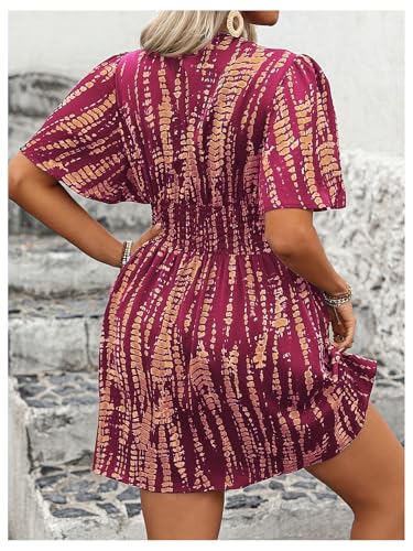 Image of Floerns Women's Plus Size Printed V Neck Short Sleeve Ruffle Hem Summer Short Dresses