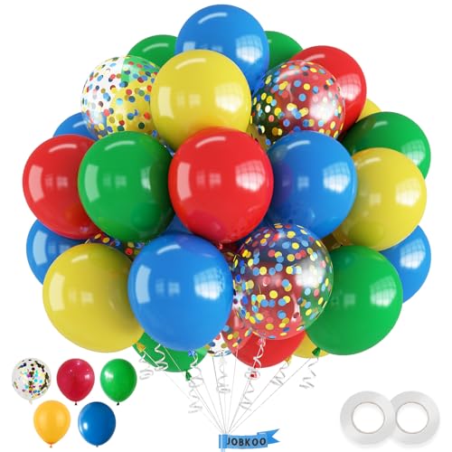 Jobkoo QQ-113 Rainbow Balloons, 60 Pcs Multi Colorful Balloons Set With Primary Color Confetti Balloons, Bright Multicolor Circus Balloons Assorted Colors For Fiesta Theme Party Kids Boys Birthday Decorations thumb #2