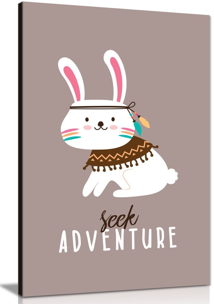 Canvas Wall Art for Baby Room, Framed Pictures for Kids Bedroom, Ready to Hang Nursery Decor, Cherokee Rabbit, Art Prints for Special Occasions (18x12 Inch) — image 1