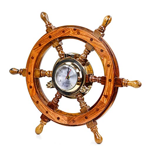 Nagina International Piraten Stil nautisch Holz gefertigt Schiff Rad | Teak Finish | Kapitän Maritime Beach Home Decor Geschenk (12 Zoll)