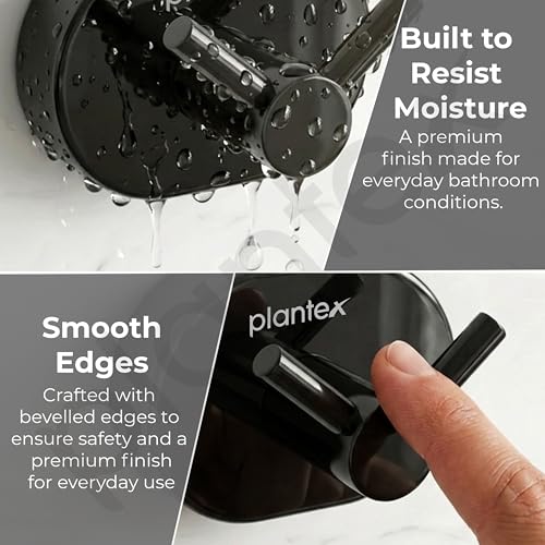 Image of Plantex J4 Stainless Steel Clothes Hanger for Wall /Hangers for Bathroom /Robe Hook /Bathroom Accessories (PVD Black Finish) Onix