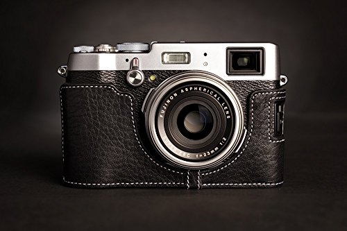 Handmade Genuine Real Leather Half Camera Case Bag Cover For Fujifilm X100T Black Bottom Opening Version #TOP3