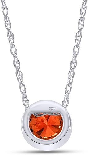 Miniatura 4 de Wishrocks Round Cut Bezel Set Simulated Birthstone Solitaire Pendant Silver Chain Necklace for Women in 14k Gold Plated 925 Sterling Silver Along