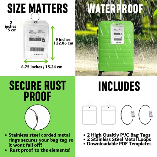 Golf Luggage Tag - Set of 2 Bag Tags Set Extra Large 9" x 6" - Plastic Waterproof Zipper Pouch - PVC Baggage Tag Sleeve for Travel & Shipping Golf Bag - Sealable Personalized Ship Sticks Insert4